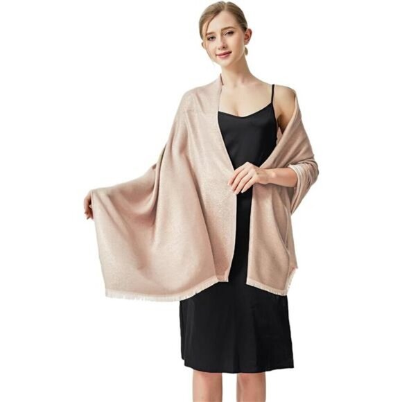 Accessories - Sparkling Metallic Shawl Wraps Scarf Pink Gold